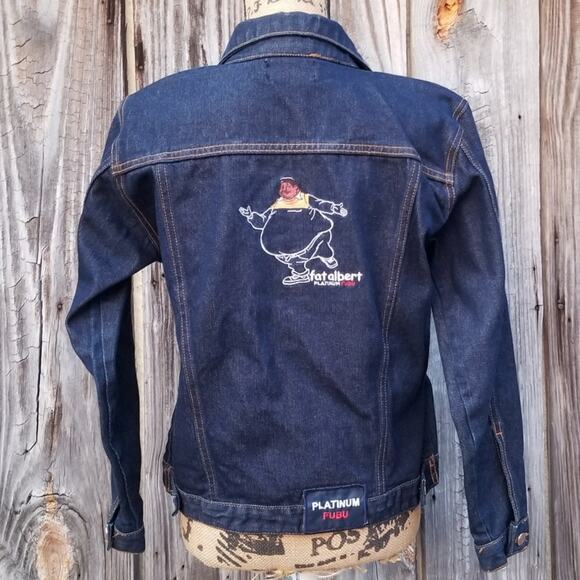 VTG FUBU Fat Albert Denim Trucker Jacket Size M Embroidered Comics Cosby Cartoon - Picture 1 of 10